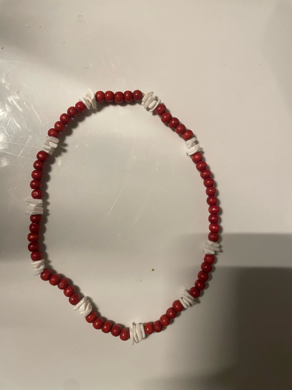 Red and White Beaded Necklace